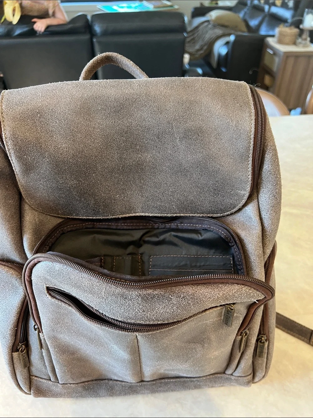 LeDonne Men's Taupe Distressed Leather Backpack